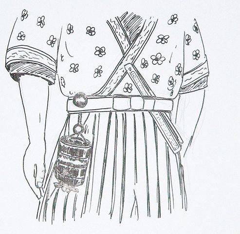 Illustration of a merchant wearing a netsuke