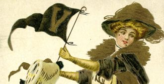 Vintage women waving a Vanderbilt flag