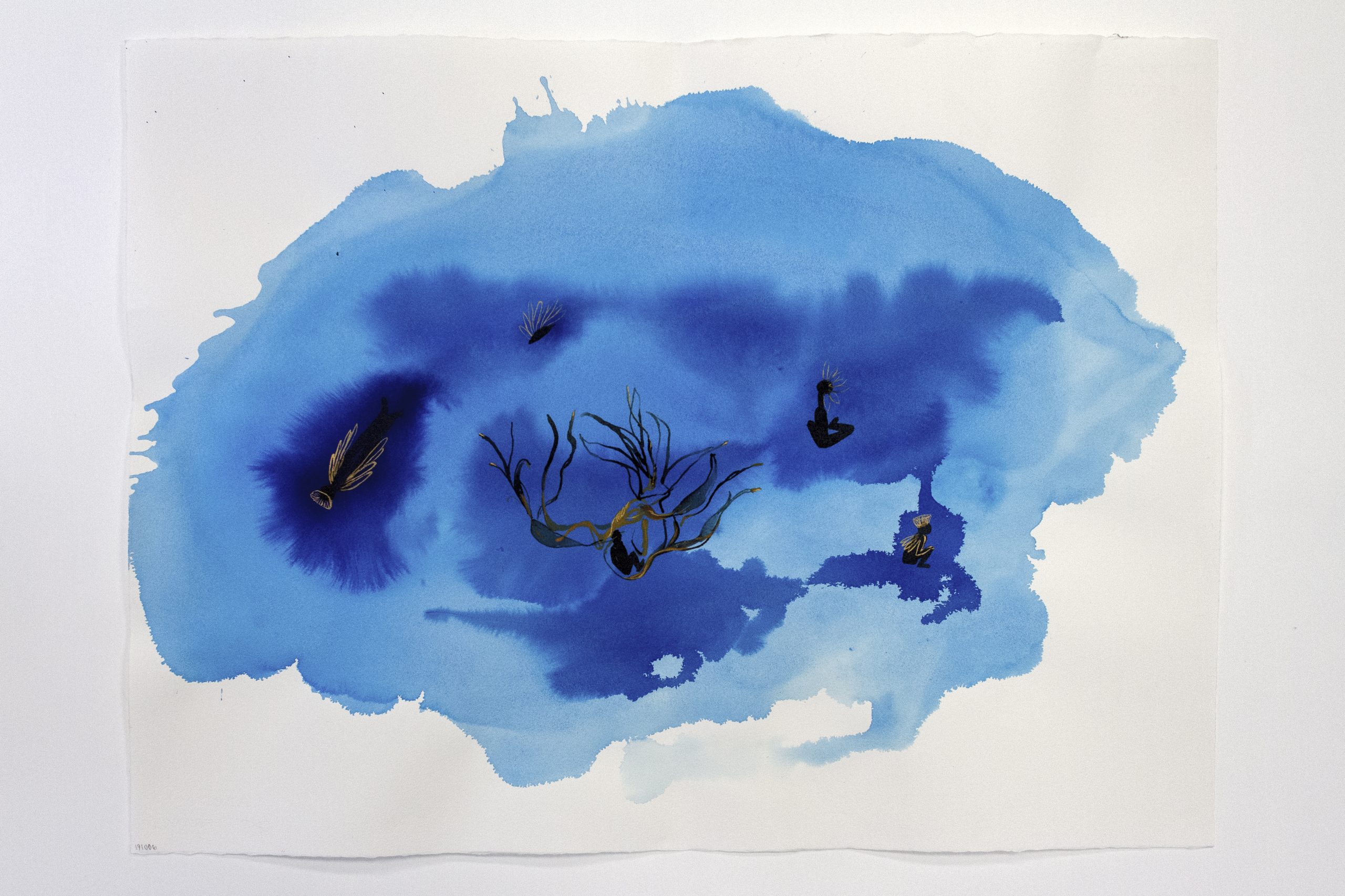 María Magdalena Campos Pons, Cinco Apariciones, 2019, from the series Un Pedazo de Mar, watercolor, ink and gouache on paper, 56.5 x 76 cm. Courtesy of the artist.