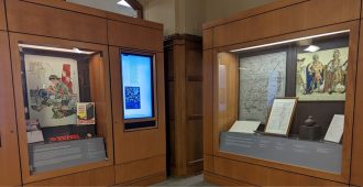 exhibit cases and interactive touchscreen