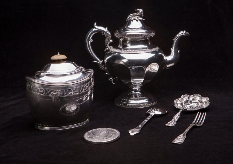 This circa 1858 four-piece tea service by Edgar Eoff and Georg L. Shepard, Silversmiths belonged to Vanderbilt University co-founder Bishop Holland McTyeire. (Vanderbilt University Silver Collection)
