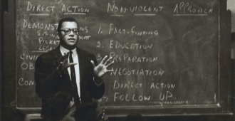 The Rev. James Lawson teaching nonviolent direct action to students circa. 1960. (The Rev. James Lawson Papers/Vanderbilt University Special Collections)