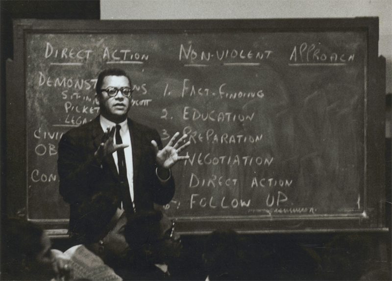 The Rev. James Lawson teaching nonviolent direct action to students circa. 1960. (The Rev. James Lawson Papers/Vanderbilt University Special Collections)