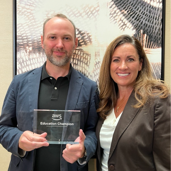 Vanderbilt University Librarian Jon Shaw and Kim Majerus, vice president of global education and U.S. state and local government at AWS.