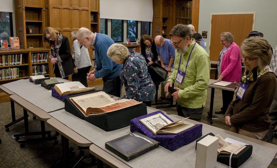 Members of The Wodehouse Society get an up-close view of artifacts from Vanderbilt's P.G Wodehouse Collection. (Tim Gollins/Vanderbilt)