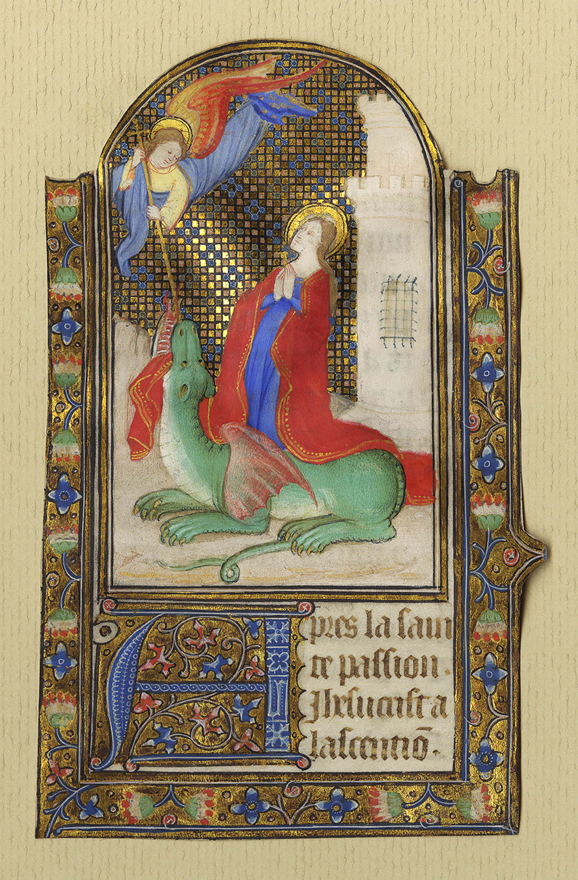 Illuminated leaf from a Book of Hours: St. Margaret and the Dragon